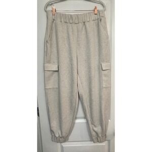 Express Womens Oatmeal Heather Knit Cargo Joggers Soft Sweatpants Size L